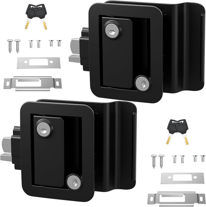 CAMJOKE RV Door Lock Replacement,RV Locks,100% Metal,RV Door Locks,Camper Door Lock,RV Door Latch with Paddle Deadbolt,Designed for 2.75" x 3.75" x 1.5" Lock Hole(4 Different Keys 2 Locks) - Image 1